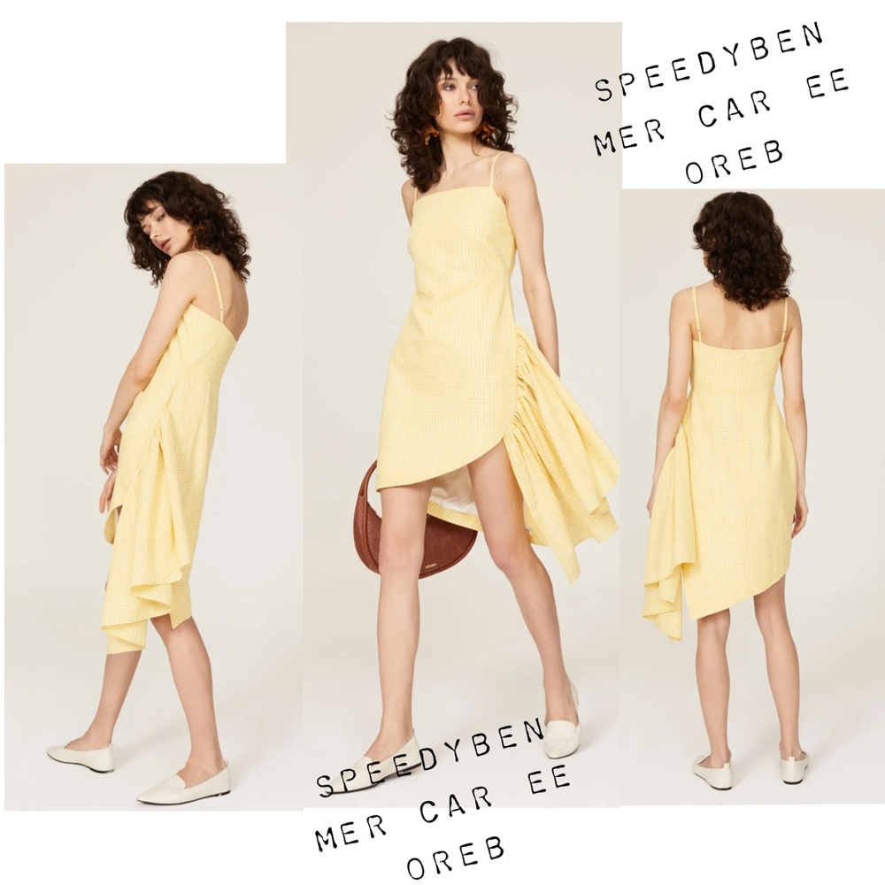 Osman Yousefzada Yellow Plaid Ruffle Dress 6